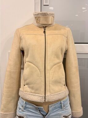 bebe Cream Shearling Zip-Front Jacket